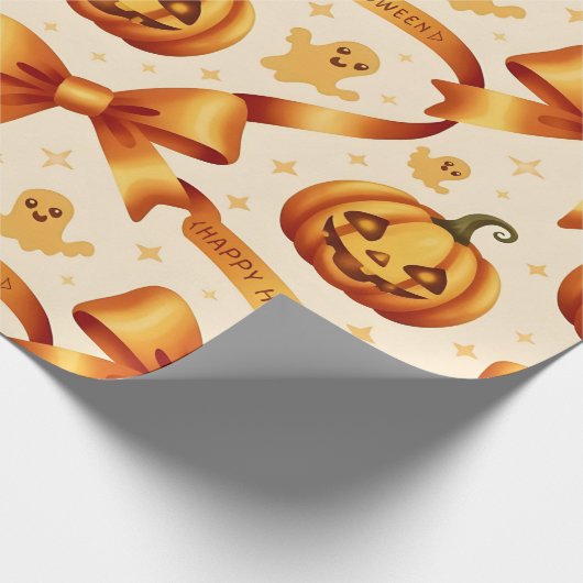 Kawaii Halloween Pompoen & Bogen Gift Wrapping Pap Cadeaupapier (Hoek)