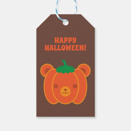 Kawaii Halloween Pumpkin Bear Cadeaulabel (Voorkant)