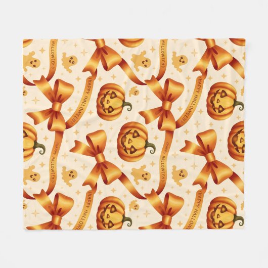 Kawaii Halloween Pumpkin & Bows Fleece Deken (Voorkant (Horizontaal))