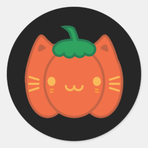 Kawaii Halloween Pumpkin Cat Ronde Sticker
