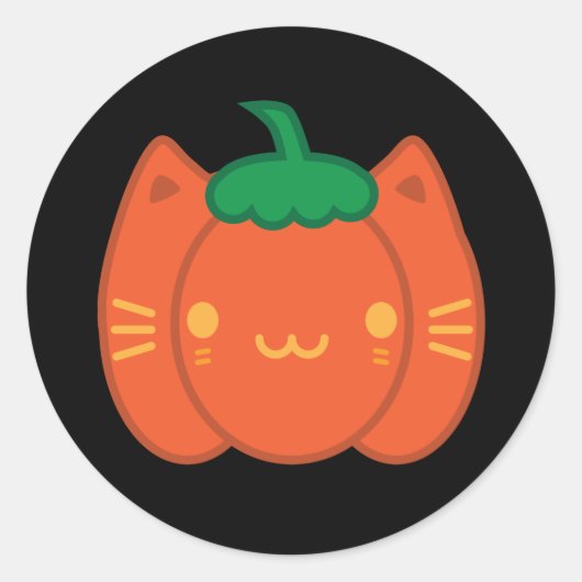 Kawaii Halloween Pumpkin Cat Ronde Sticker (Voorkant)
