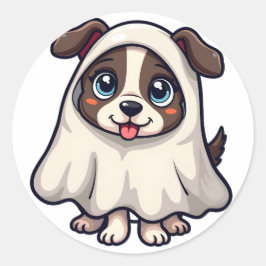 Kawaii Halloween Schattigee spookhond in kostuum Ronde Sticker