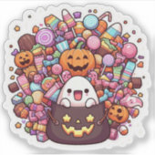 Kawaii Halloween Snoep Vinyl Schattige Ghost & Pum Sticker (Voorkant)