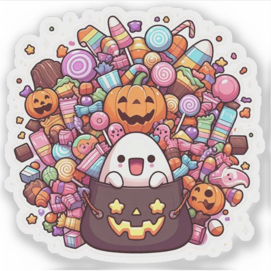 Kawaii Halloween Snoep Vinyl Schattige Ghost & Pum Sticker (Voorkant)