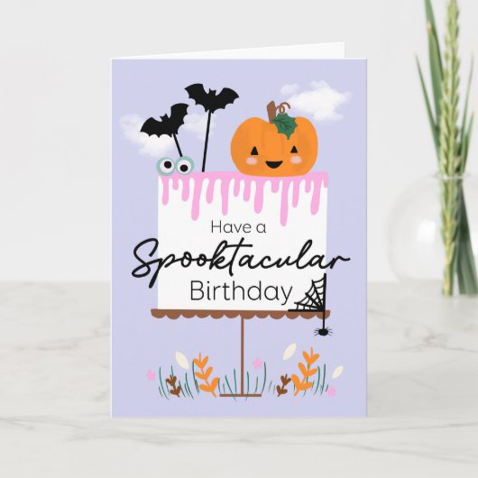 Kawaii Halloween Verjaardag Pompoen Cake Spooky Kaart (Voorkant)