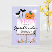 Kawaii Halloween Verjaardag Pompoen Cake Spooky Kaart (Gele Bloem)