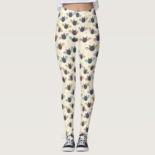 Kawaii Halloween vleermuizen Patroon met sterren L Leggings (Voorkant)