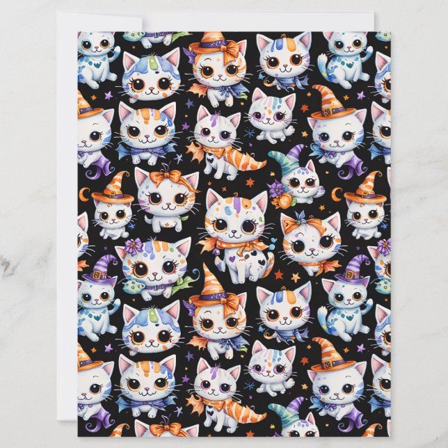 Kawaii Halloween Witch Kitten Scrapbook Paper (Voorkant)