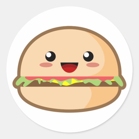 Kawaii Hamburger Ronde Sticker (Voorkant)