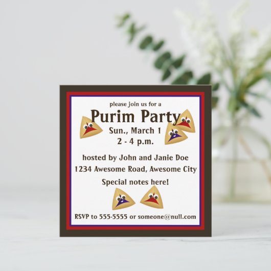 Kawaii Hamentashen Purim Uitnodiging (Staand voorkant)