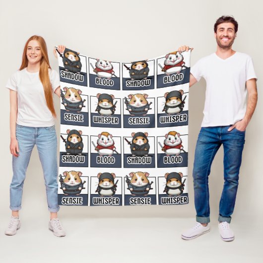 Kawaii Hamster Ninja Patroon Fleece Deken (In situ)