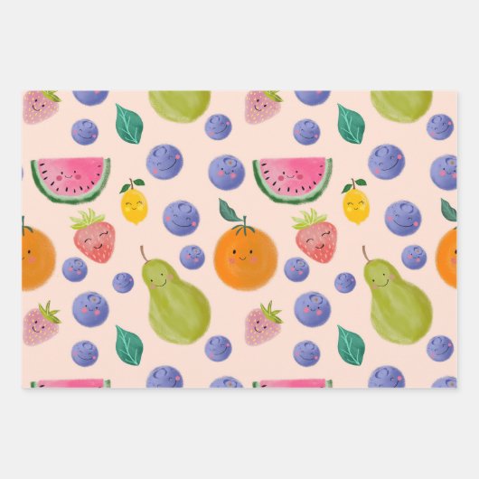 Kawaii Hand-drawn Happy Fruits Inpakpapier Vel (Voorkant 3)