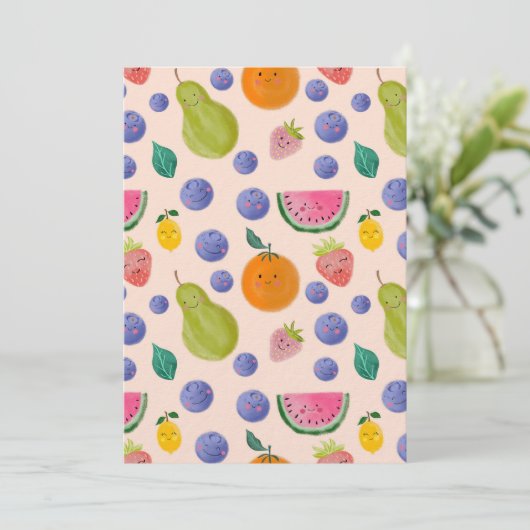 Kawaii Hand-drawn Happy Fruits Kaart (Staand voorkant)