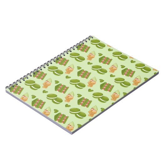 Kawaii Hand-Drawn Matcha Sweets Seamless Pattern Notitieboek (Linkerzijde)