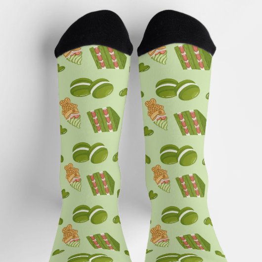  Kawaii Hand-Drawn Matcha Sweets Seamless Pattern Sokken (Top)