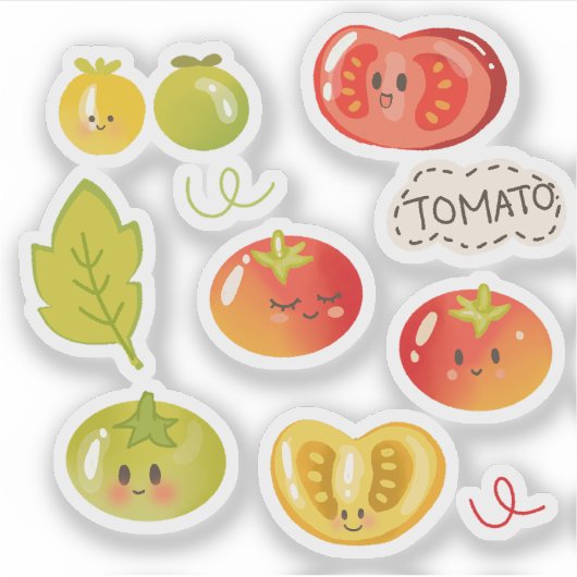 Kawaii handgetekende tomatenillustratie sticker (Voorkant)