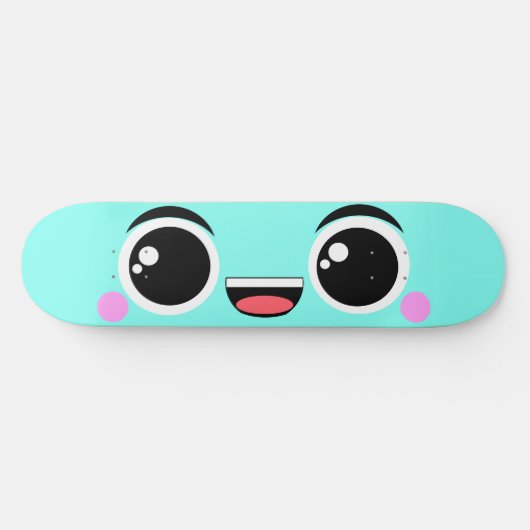 Kawaii Happy Anime Faced Aqua Skateboard (Horizontaal)