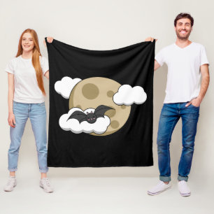 Kawaii Happy Bat Flying op Full Moon Fleece Deken