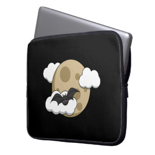 Kawaii Happy Bat Flying op Full Moon Laptop Sleeve