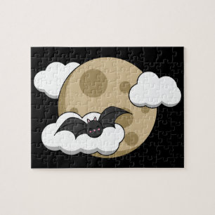 Kawaii Happy Bat Flying op Full Moon Legpuzzel