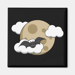 Kawaii Happy Bat Flying op Full Moon Magneet
