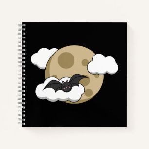 Kawaii Happy Bat Flying op Full Moon Notitieboek