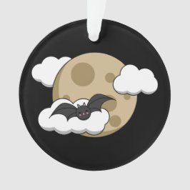 Kawaii Happy Bat Flying op Full Moon Ornament