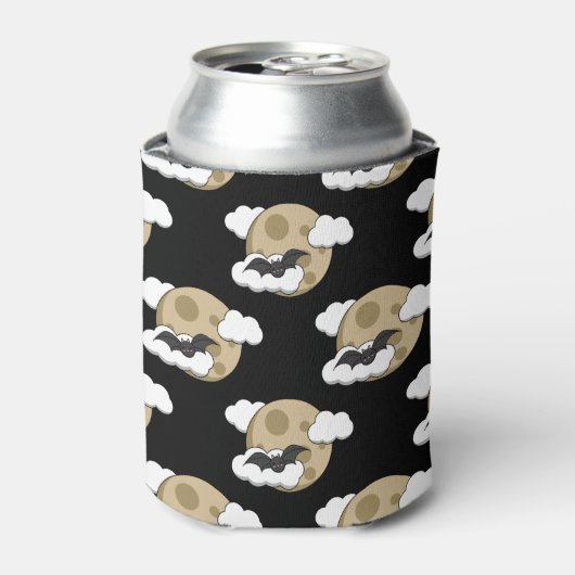 Kawaii Happy Bat Flying op Full Moon Pattern Blikjeskoeler (Blikje Voorkant)