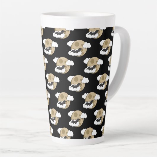 Kawaii Happy Bat Flying op Full Moon Pattern Latte Mok (Rechterhoek)