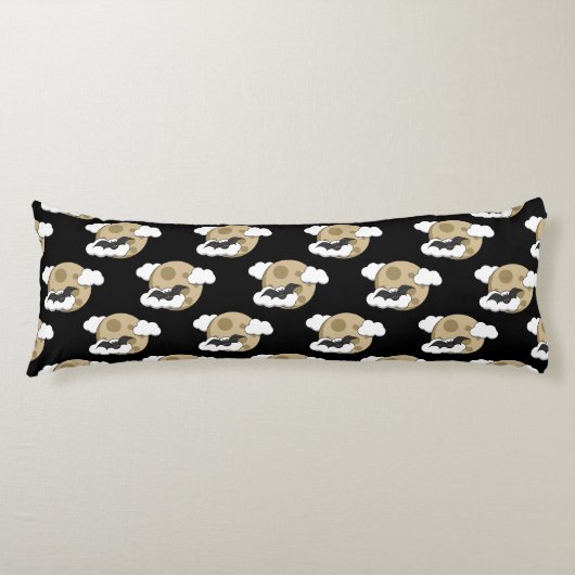 Kawaii Happy Bat Flying op Full Moon Pattern Lichaamskussen (Voorkant)