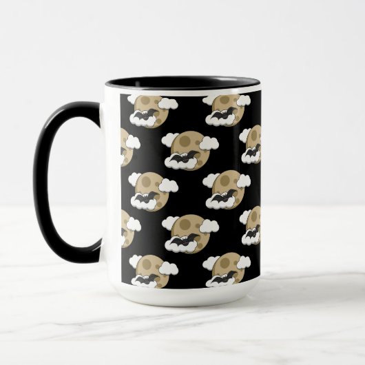 Kawaii Happy Bat Flying op Full Moon Pattern Mok (Links)