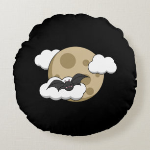 Kawaii Happy Bat Flying op Full Moon Rond Kussen
