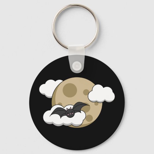 Kawaii Happy Bat Flying op Full Moon Sleutelhanger (Voorkant)
