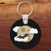 Kawaii Happy Bat Flying op Full Moon Sleutelhanger (Voorkant)