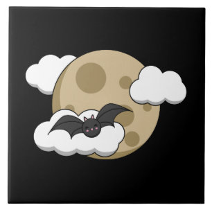 Kawaii Happy Bat Flying op Full Moon Tegeltje