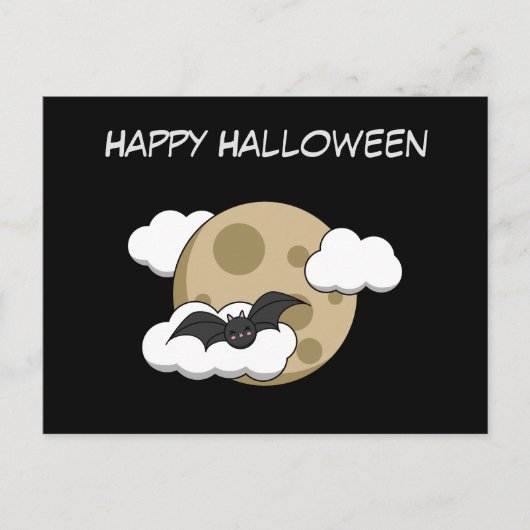 Kawaii Happy Bat Flying op Full Moon | Tekst toevo Briefkaart (Voorkant)