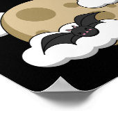 Kawaii Happy Bat Flying op Full Moon | Tekst toevo Poster (Hoek)