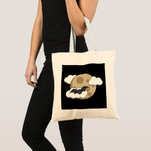 Kawaii Happy Bat Flying op Full Moon Tote Bag