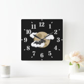 Kawaii Happy Bat Flying op Full Moon Vierkante Klok (Huis)