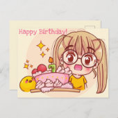 Kawaii Happy Birthday Briefkaart (Voorkant / Achterkant)