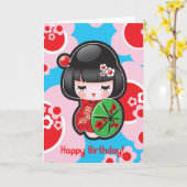 Kawaii Happy Birthday Kaart (Gele Bloem)