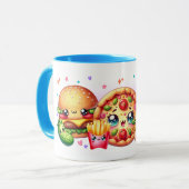 Kawaii Happy Food Cute Burger, Pizza & Hotdog Mok (Voorkant links)