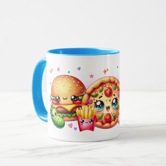 Kawaii Happy Food Cute Burger, Pizza & Hotdog Mok (Voorkant links)