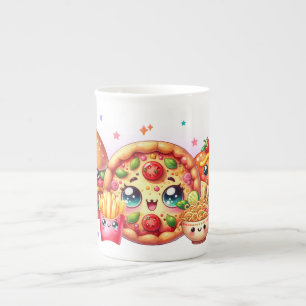 Kawaii Happy Food Cute Burger, Pizza & Hotdog Porselein Kop