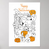 Kawaii Happy Halloween Doodle Poster (Voorkant)