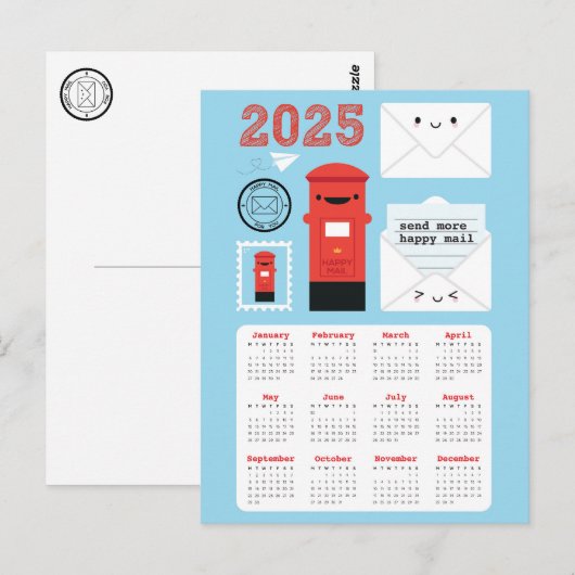 Kawaii Happy Mail 2025 Kalender Briefkaart (Voorkant / Achterkant)