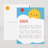 Kawaii Happy Sun 2025 Kalender Briefkaart (Voorkant / Achterkant)