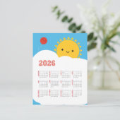 Kawaii Happy Sun 2026 Kalender Briefkaart (Staand voorkant)