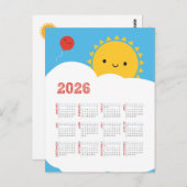 Kawaii Happy Sun 2026 Kalender Briefkaart (Voorkant / Achterkant)