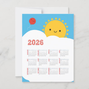 Kawaii Happy Sun 2026 Kalender Briefkaart